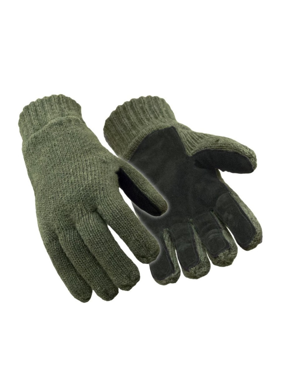 RefrigiWear Insulated Wool Leather Palm Glove Green Guanti Di Lana